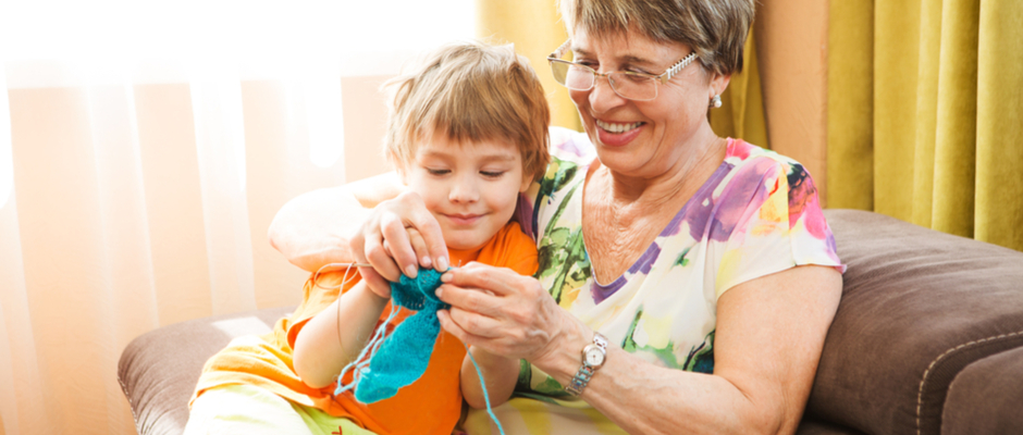 Grandmother and Grandson knitting