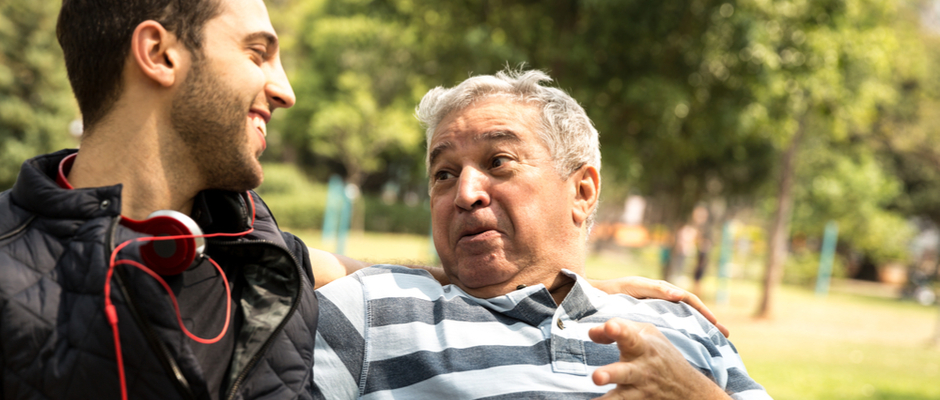 Grandson and Grandfather talking