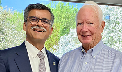 Dr. Puneet Sindhwani, chair of the UToledo Health Department of Urology, left, with Edward Heinz who underwent successful treatment for prostate cancer